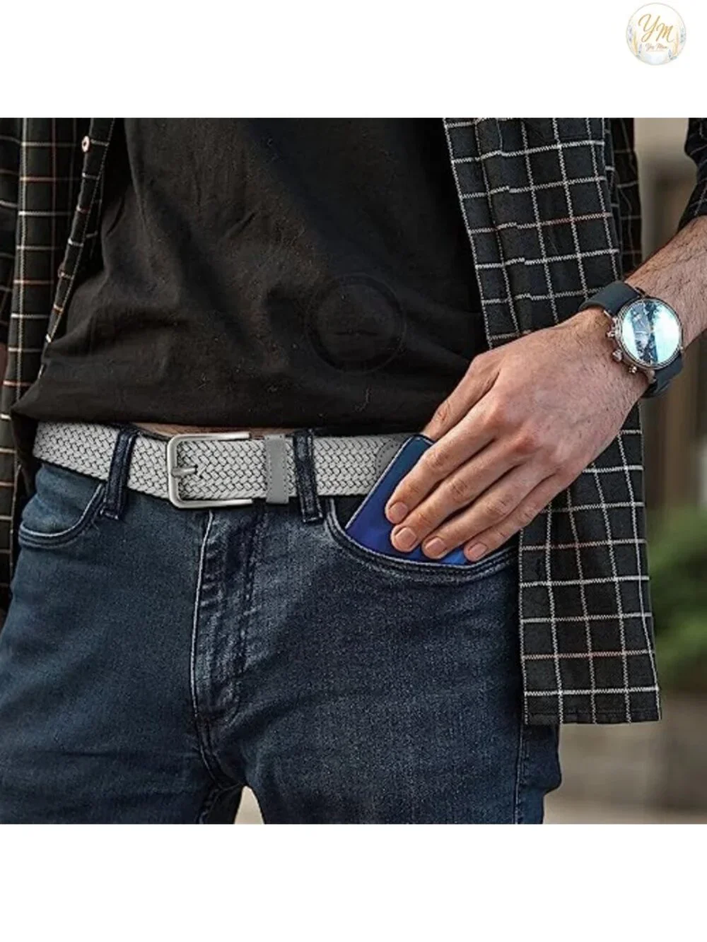 Stretch Braided Belt for Men Elastic Woven Golf Belt 1.38